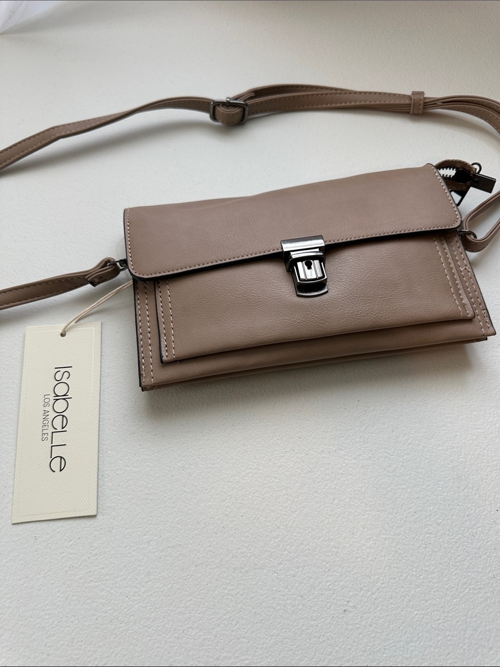 Isabelle Taupe Leatherette Crossbody Bag